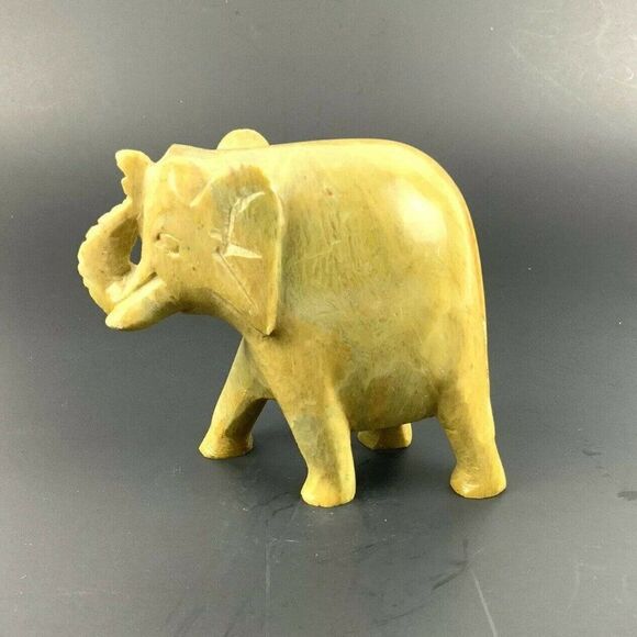 Carved Soapstone Elephant Figurine Trunk Up Hard Carved Wild Animal Jungle India - Picture 5 of 7